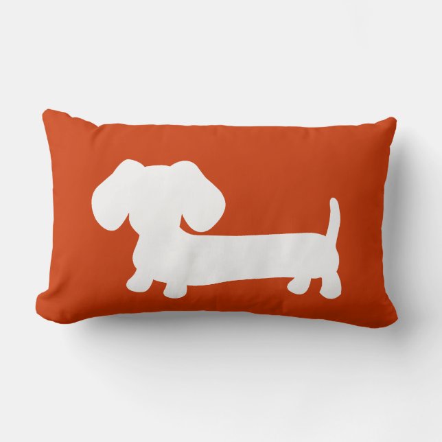 Cojín Lumbar Dachshund blanco con en el naranja (Anverso)
