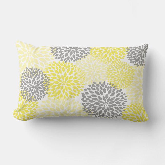 Cojín Lumbar Dahlia amarillo y gris / Mamá rectangular (Anverso)