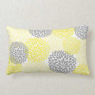 Cojín Lumbar Dahlia amarillo y gris / Mamá rectangular