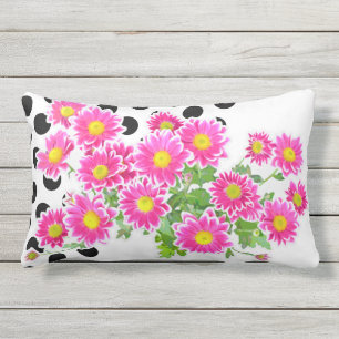 Cojín Lumbar Daisies rosados / Asters Bouquet y puntos negros