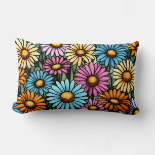 Cojín Lumbar Daisies vibrantes bohemias - Aspecto de vidrio man
