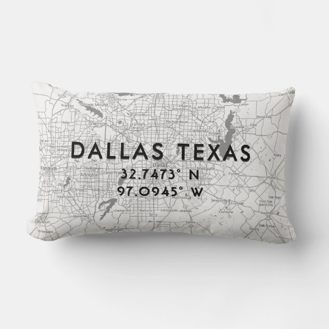 Cojín Lumbar Dallas Texas Map Black White & Grey personalizado (Anverso)