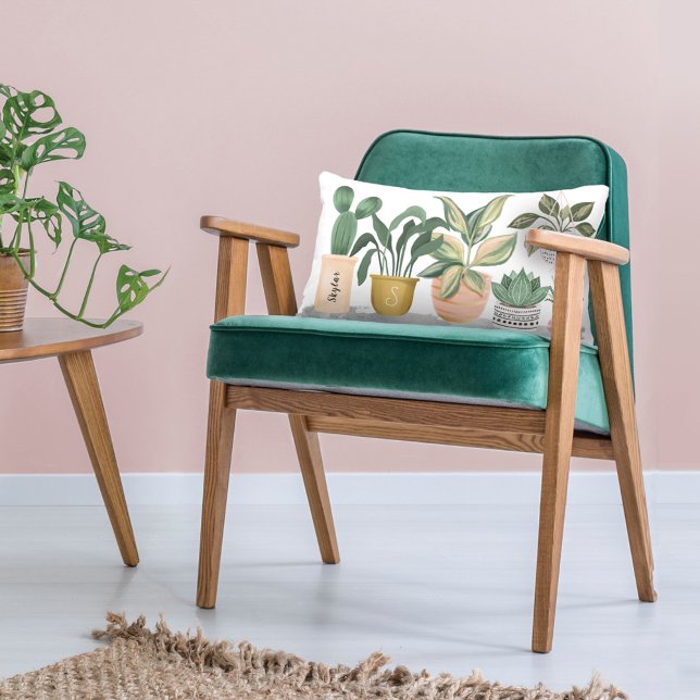 Cojín Lumbar Dama de planta loca | Plantas de acuarela de Moda (Subido por el creador)