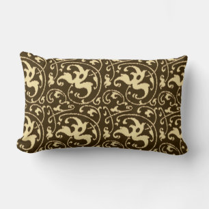 Cojín Lumbar Damasco con flores de Ikat - Marrón chocolate y Ta