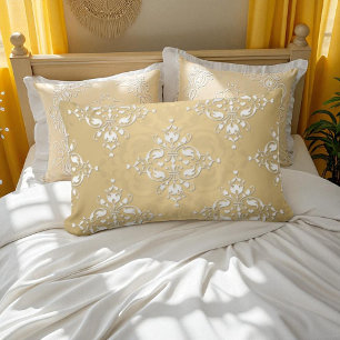 Cojín Lumbar Damasco dorado amarillo y blanco