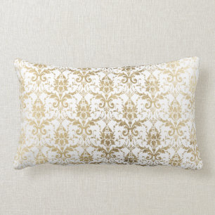 Cojín Lumbar Damasco floral elegante elegante del oro blanco