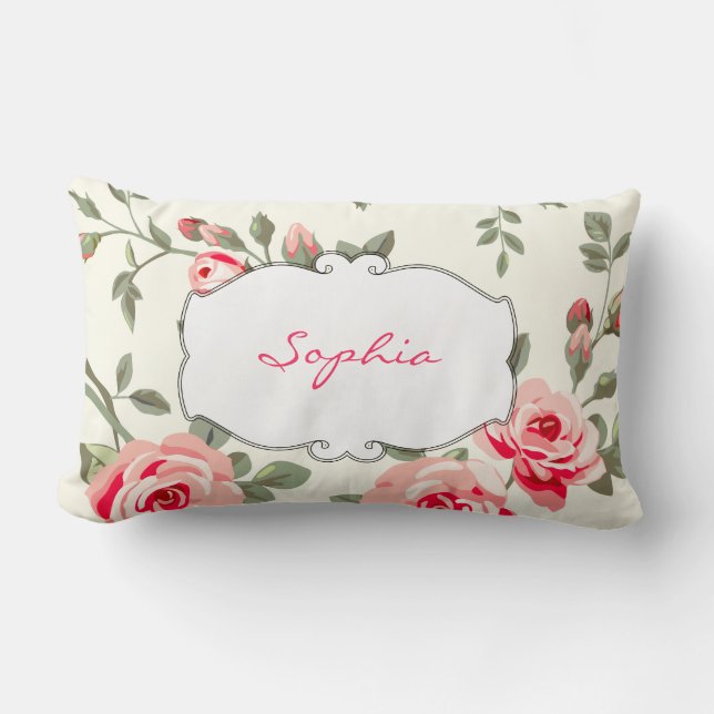 Cojín Lumbar Damasco floral monograma (Anverso)
