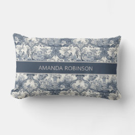 Cojín Lumbar Damasco floral vintage Blue toile de jouy monogram