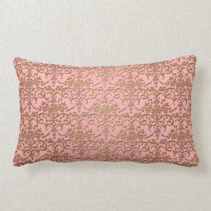 Cojín Lumbar Damasco Rosa y Dorado con Rubor Elegante