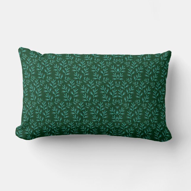 Cojín Lumbar  Dark Green Background with Teal Botanical Leaves (Anverso)