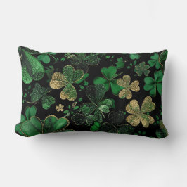 COJÍN LUMBAR DARK GREEN & GOLD IRISH THEMED GLITTER LOOK 