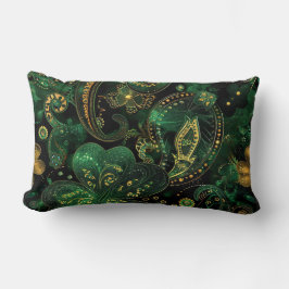 COJÍN LUMBAR DARK GREEN & GOLD IRISH THEMED GLITTER LOOK 