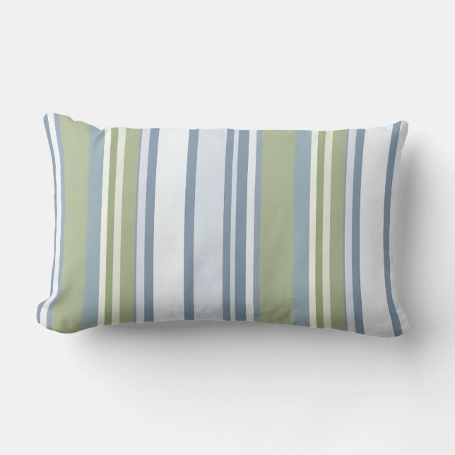 Cojín Lumbar Dark Pastel Blue and Spring Rain Stripes (Anverso)