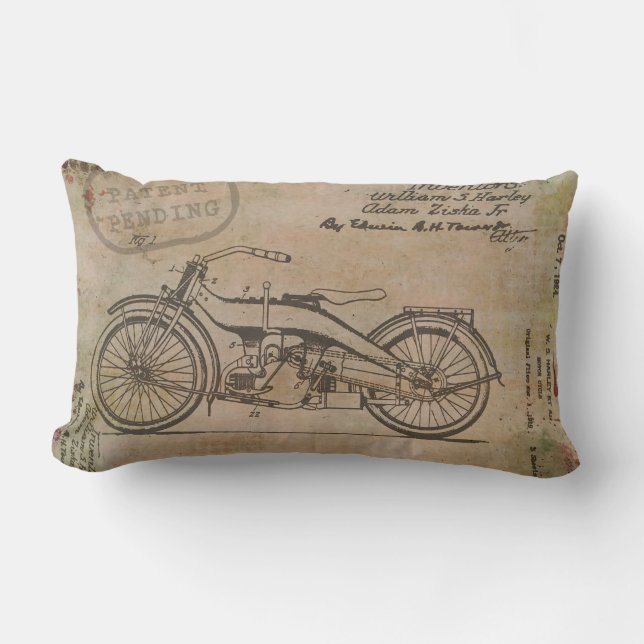 Cojín Lumbar Davidson Motorcycle Patent Harley Pendiente de Bic (Anverso)
