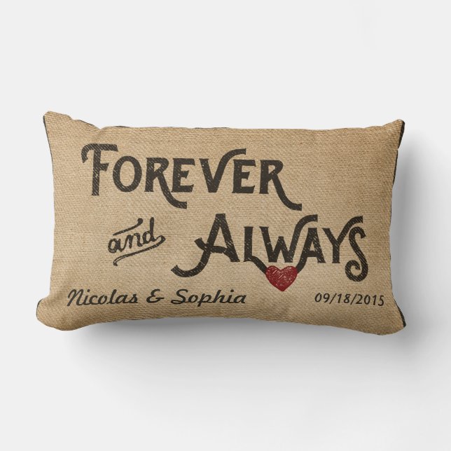 Cojín Lumbar De la arpillera boda personalizada corazón para (Anverso)