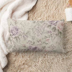 Cojín Lumbar de Rosas Rosadas y Lavanda Vintage Sh
