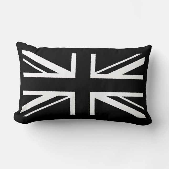 Cojín Lumbar ~ de Union Jack blanco y negro (Anverso)