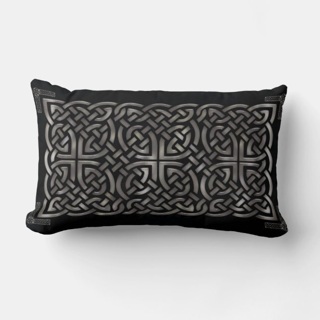 Cojín Lumbar DECORACIÓN Celta en negro y plateado (Anverso)