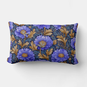 Cojín Lumbar Decoración de arte boho de flores púrpura azul mar