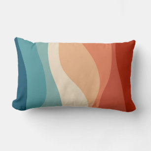 Cojín Lumbar Decoración de las olas de estilo retro colorido