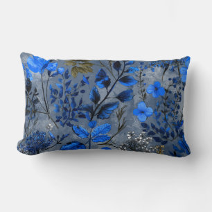 Cojín Lumbar Decoración floral boho vintage de acuarela azul ma