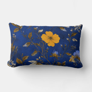 Cojín Lumbar Decoración floral boho vintage de acuarela azul ma