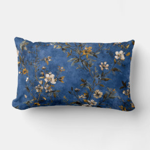 Cojín Lumbar Decoración floral boho vintage de acuarela azul ma