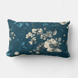 Cojín Lumbar Decoración floral boho vintage de acuarela azul ma