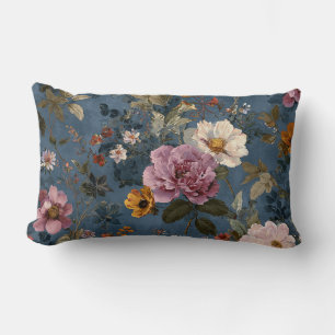 Cojín Lumbar Decoración floral boho vintage de acuarela azul ma