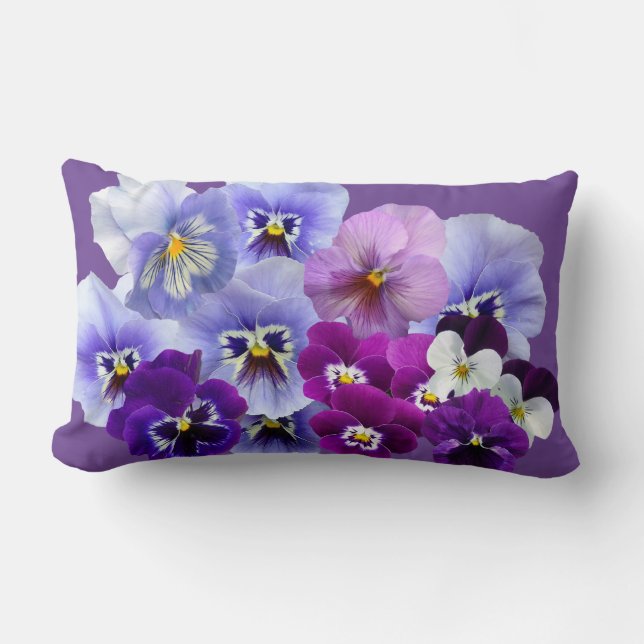 Cojín Lumbar Decoración floral de hogar con pensamientos púrpur (Anverso)