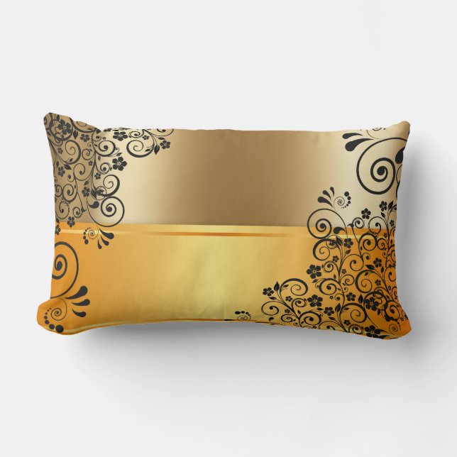 Cojín Lumbar Decoración floral negra (Anverso)