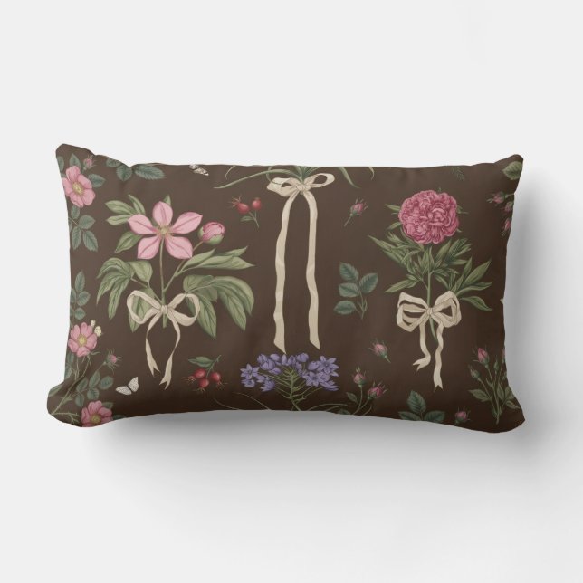 Cojín Lumbar Decorative botanical Floral Bow Throw Pillow (Anverso)