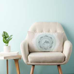 Cojín Lumbar Delfines Mandala Azul Pálido Taupe Costero