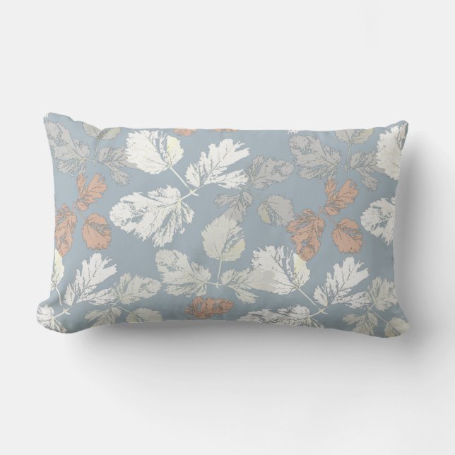 Cojín Lumbar Delicadas ramas con hojas en azul. (Anverso)