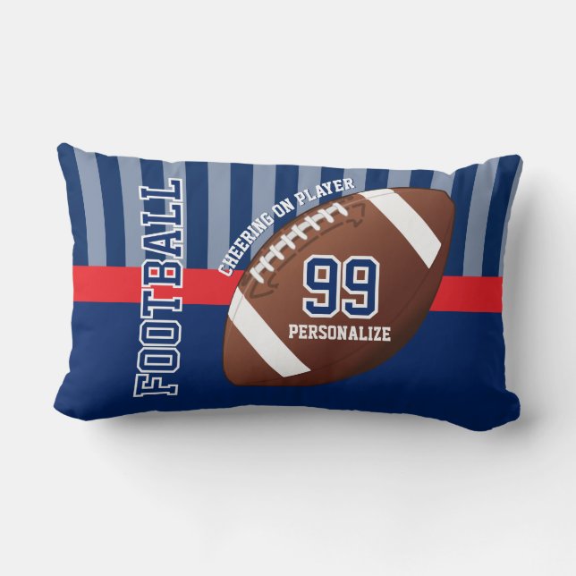 Cojín Lumbar Deporte de fútbol en azul oscuro y rojo (Reverso )