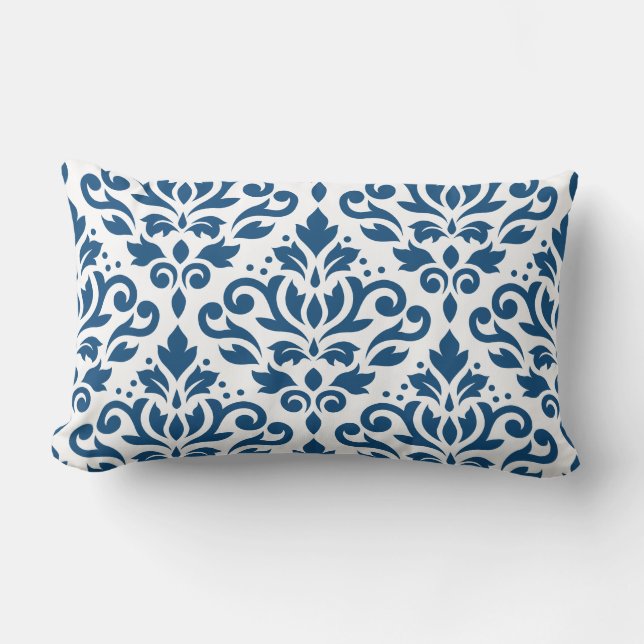Cojín Lumbar Desplazar Damask 2Way Lg Ptn Dk Azul y Blanco (Anverso)