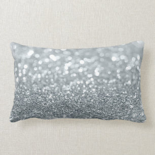 Cojín Lumbar Destello Glamuroso de Brillo Plateado Blanco con E