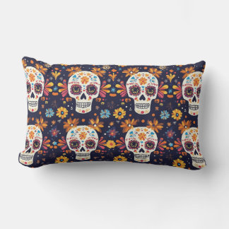 Cojín Lumbar Día colorido del cráneo del azúcar muerto