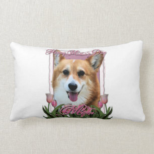 Cojín Lumbar Día de la Madre - tulipanes rosados - Corgi - Owe