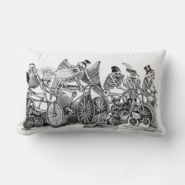 Cojín Lumbar Día de los Muertos - Calavera las biciletas Pillow (Anverso)