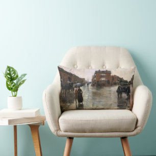 Cojín Lumbar Día lluvioso, Boston de Frederick Childe Hassam