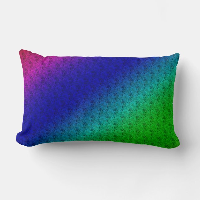 Cojín Lumbar Diag Gradiente Arcoiris Patrón floral Verde Azul (Anverso)