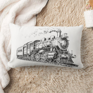 Cojín Lumbar Dibujo de diseño gráfico de vintage de tren de vap
