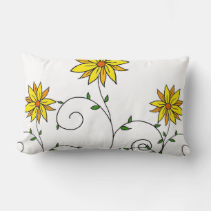 Cojín Lumbar Dibujo de flores amarillas caprichosas y lindas