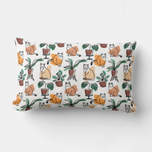 Cojín Lumbar Dibujo en línea de gatos y flores