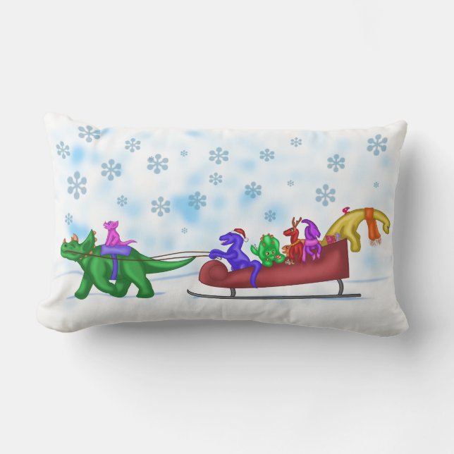 Cojín Lumbar Dinosaur Sleigh Ride (Anverso)
