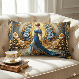Cojín Lumbar Diosa Dorada en Floración Art Nouveau