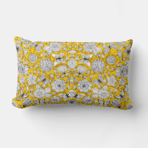 Cojín Lumbar Diseño abstracto floral blanco amarillo lindo