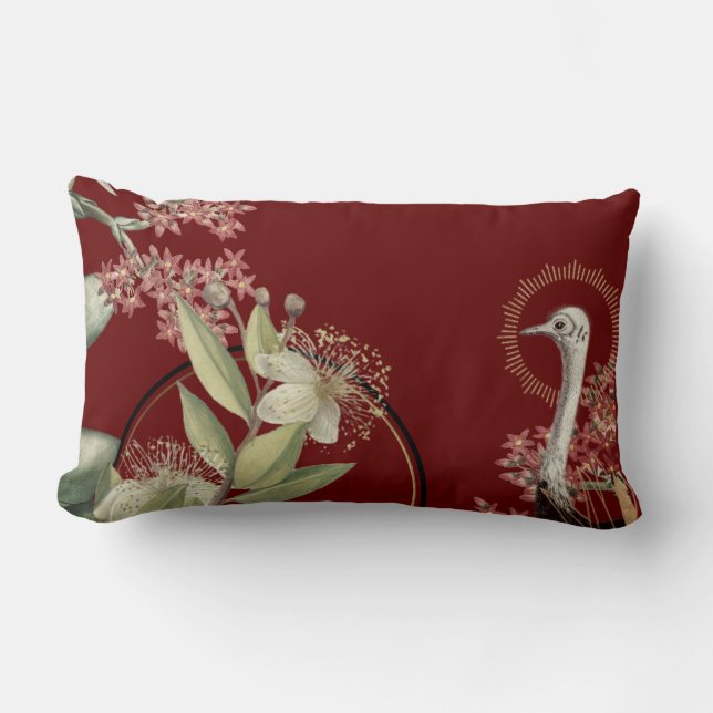 Cojín Lumbar Diseño artístico floral de Borgoña (Anverso)