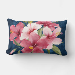 Cojín Lumbar Diseño artístico flores azules y acuarelas profund